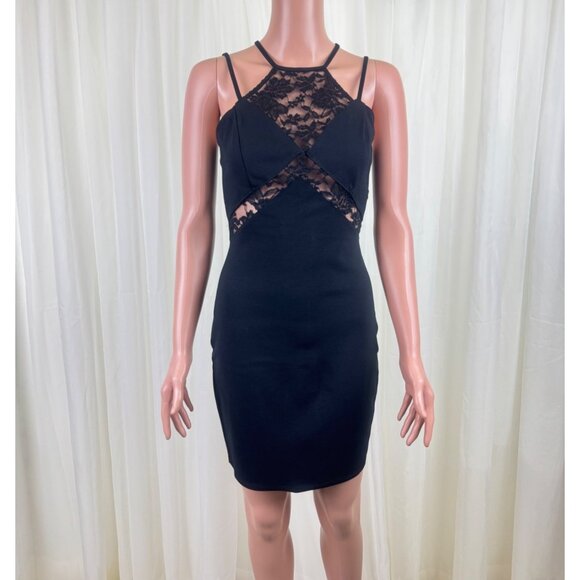 Women's Solemio Lace Accent Racerback Bodycon Mini Dress Black Size Medium - Picture 3 of 12